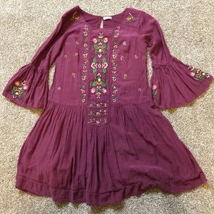 Plum boho embroidered peplum tunic dress